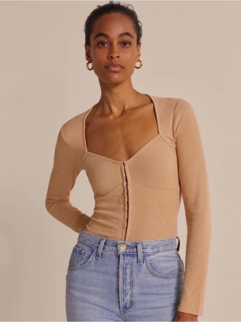 Favorite Daughter The Kate Ribbed Bustier Top in Tan size XS